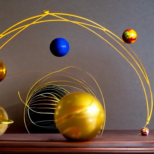 Image similar to a kinetic sculpture of this solar system, sun, orrery, canon 5 d 5 0 mm lens, papier - mache, studio, circa 2 0 4 9