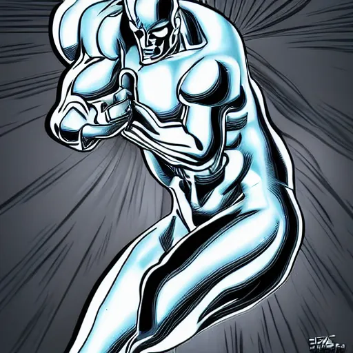 Prompt: Silver Surfer, Tradd Moore artstyle