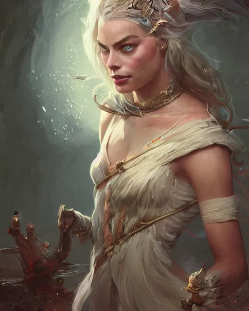 Prompt: margot robbie as a fairy, fantasy art, in the style of greg rutkowski, illustration, epic, fantasy, intricate, hyper detailed, artstation, concept art, smooth, sharp focus, vibrant