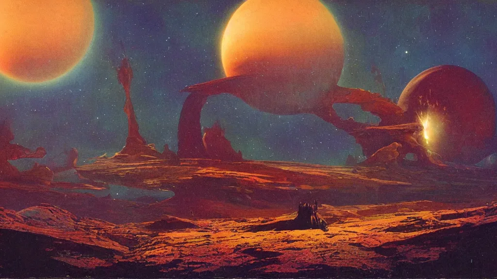 Image similar to otherworldly atmosphere of an evolving alien planet by arthur haas and bruce pennington and paul lehr, cinematic matte painting