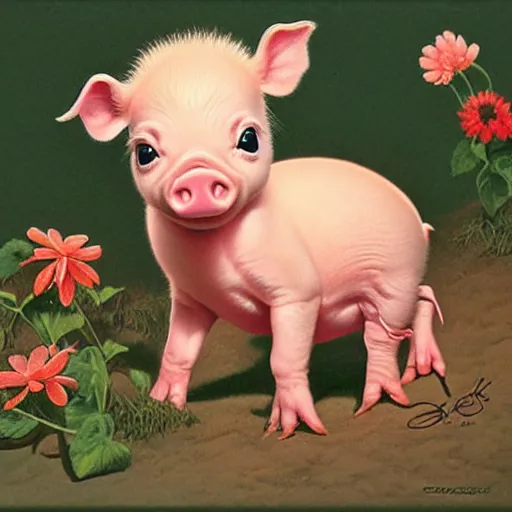 Prompt: adorable baby piglet by greg hildebrandt