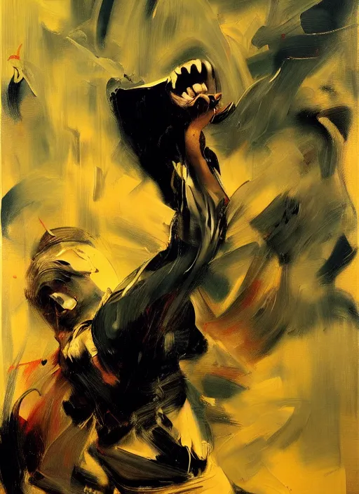 Image similar to saul goodman, screaming, painting by phil hale, fransico goya, david lynch,'action lines '!!!, graphic style, visible brushstrokes, motion blur, blurry