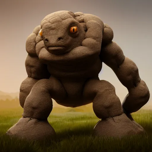 Image similar to photography of a realistic golem animal, ultra detailed, 8 k, cinematic lighting, natural background, trending on artstation, pokemon