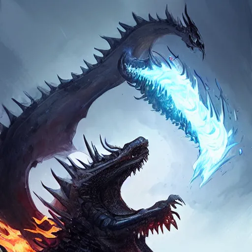 Prompt: a black dragon blowing a stream of fire out of its mouth by greg rutkowski