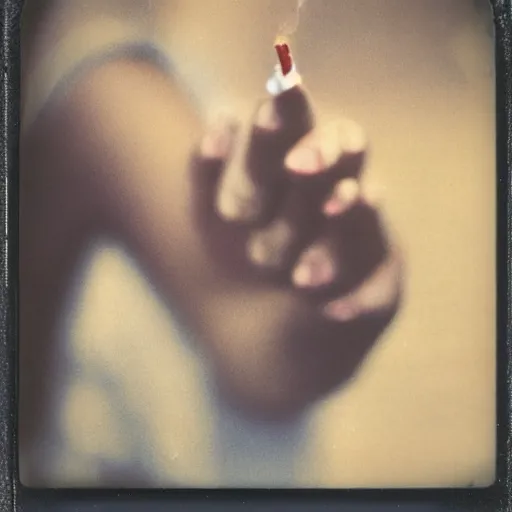 Image similar to a polaroid photo of woman hand with a cigarette, bokeh