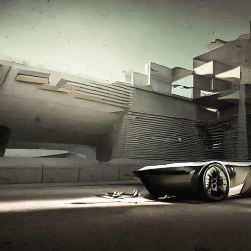 Image similar to khyzyl saleem car : medium size: 7, u, x, y, o medium size form panels: motherboard medium size forms : zaha hadid architecture big size forms: brutalist medium size forms: sci-fi futuristic setting: Ash Thorp car: ultra realistic phtotography, keyshot render, octane render, unreal engine 5 render , high oiled liquid glossy specularity reflections, ultra detailed, 4k, 8k, 16k: blade runner 2049 color : cinematic, high contrast