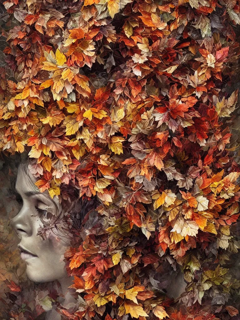 Image similar to a chaotic whirlwind of autumn leaves, intricate details, aesthetically pleasing and harmonious natural colors, art by marco mazzoni, impressionism, detailed, dark, wind