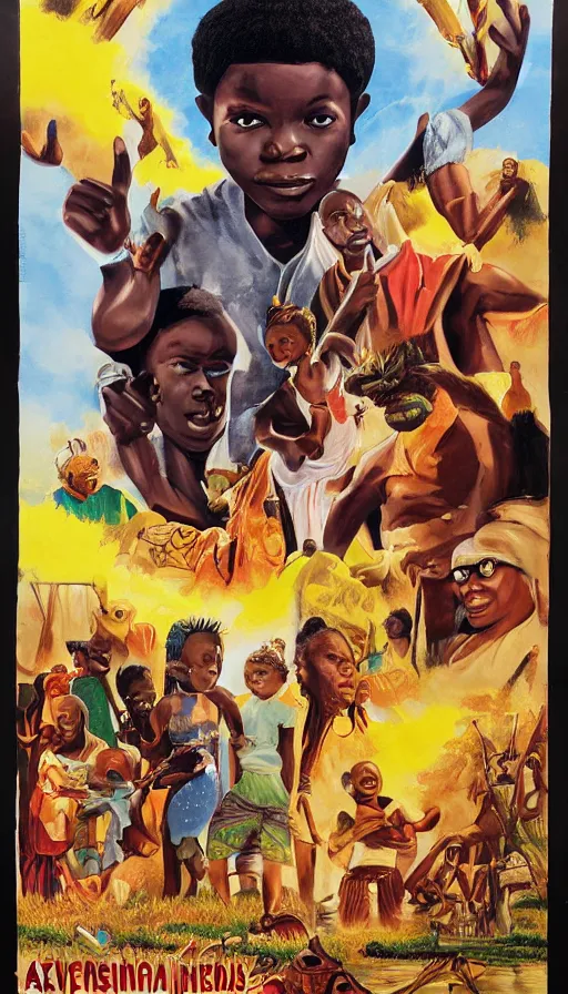 Prompt: painted Ghanaian movie poster for never ending story