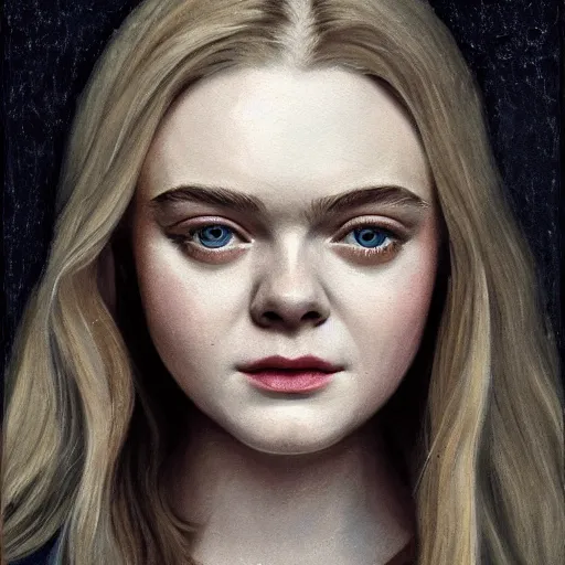 Prompt: professional painting of Elle Fanning in the style of Koson Ohara, head and shoulders portrait, symmetrical facial features, smooth, sharp focus, illustration, intricate, stormy weather, extremely detailed masterpiece,