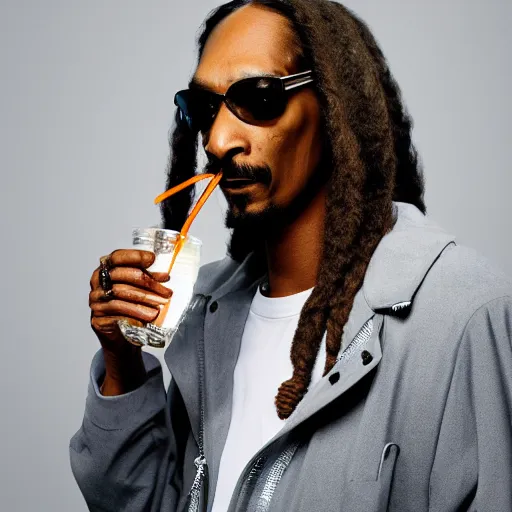 Prompt: a 90\'s photograph of snoop dog looking at the camera with a tense facial expression while drinking water