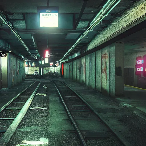 Image similar to abandoned underground subway homeless slum low light sadness lonely. Cyberpunk 2077. CP2077. 3840 x 2160