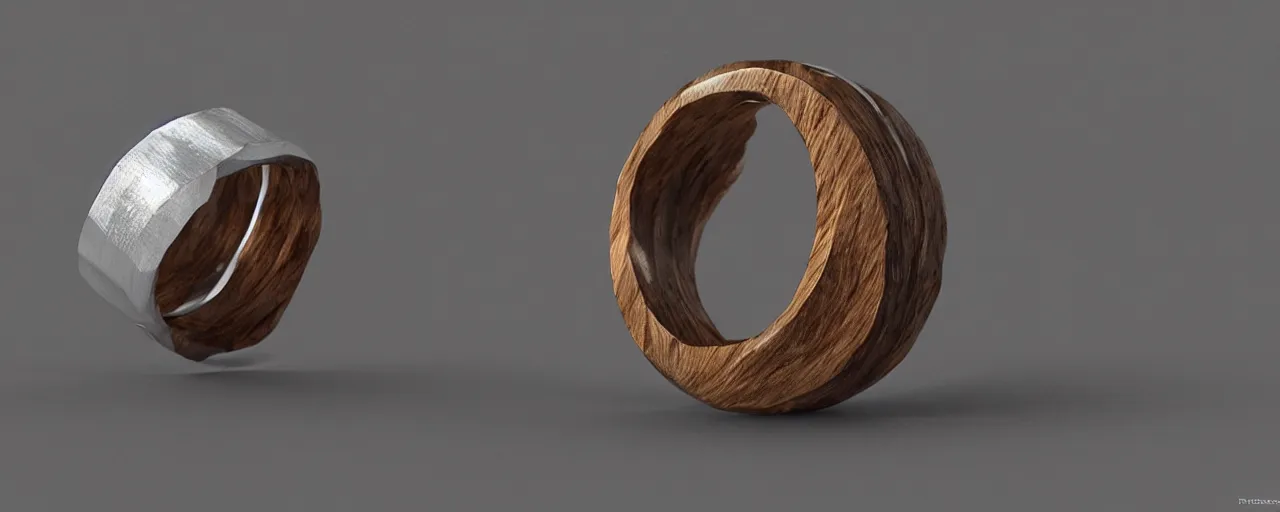 Prompt: simple wooden ring with a steel shield ornament, ring, wood, steel, tungsten, smooth shank, engravings, product design, jewelry, art by gerald brom, greg rutkowski and artgerm and james jean and zdzisław beksinski, 8 k, unreal engine, c 4 d