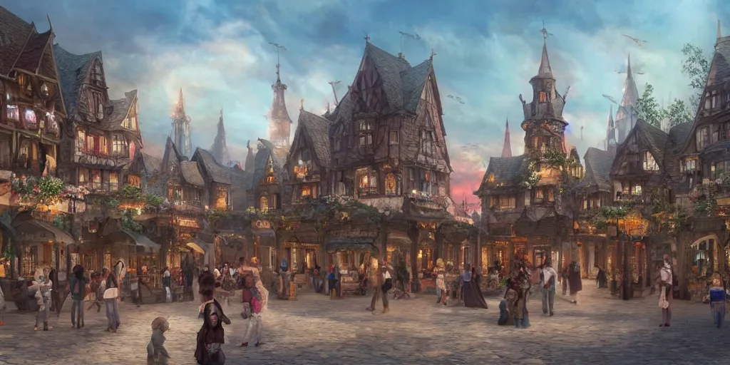 Image similar to beautiful matte painting of a fantasy town square