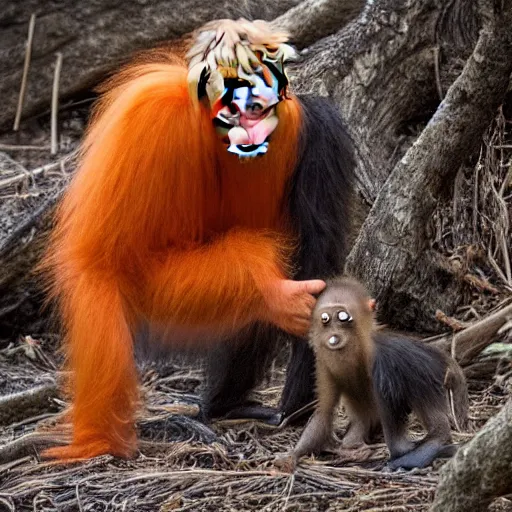 Image similar to a donald - trump - orang - outang hybrid, wildlife photography