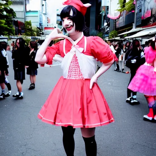 Image similar to martin shkreli in kawaii maid dress at harajuku tokyo street fashion event, photo from vogue magazine