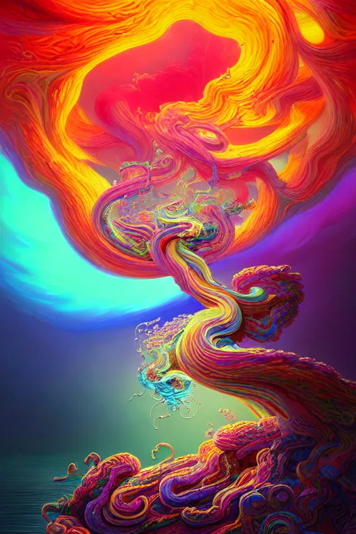 Image similar to flowing colorful liquid smoke and clouds opening portal to another dimension, dmt, psilocybin, lsd, detailed, intricate, elegant, highly detailed, digital painting, artstation, concept art, smooth, sharp focus, illustration, art by hana yata, and artem demura and beeple, octane render, unreal engine, 8 k