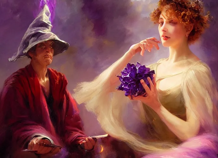 Image similar to witch casting a curse of purple by wlop and vladimir volegov and alexander averin and delphin enjolras and daniel f. gerhartz