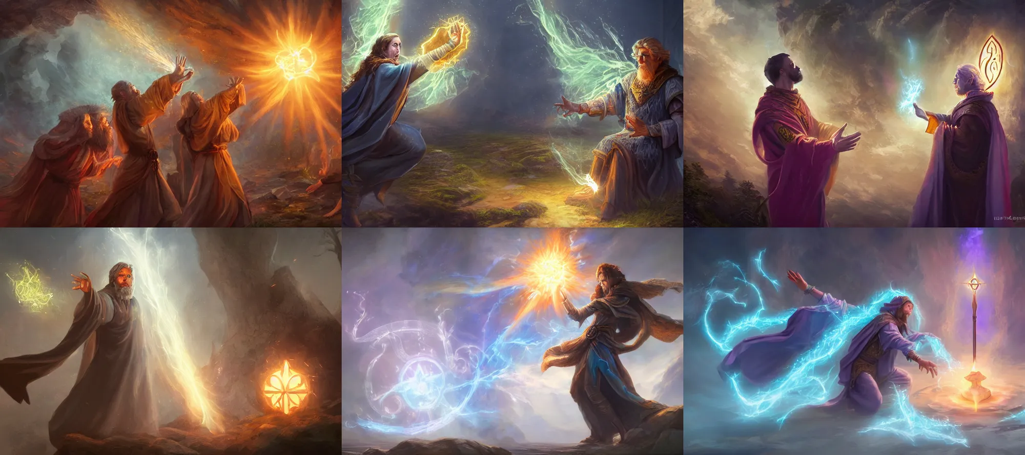Prompt: a mage casting a benevolent holy blessing, arcane mystical energy in the air, d & d fantasy digital painting, hd, 4 k, 8 k