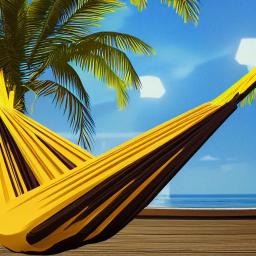 Image similar to digital art of a monkey laying in a hammock eating a banana, octane render, 8 k render, saturated, dynamic lighting