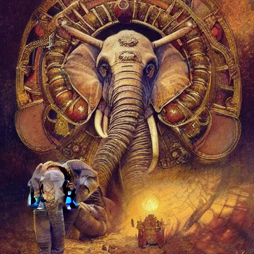 Prompt: srilankan elephant with high - teh steampunk armour baroque style, painting by gaston bussiere, craig mullins, j. c. leyendecker, lights, art by ernst haeckel, john william godward, hammershøi,