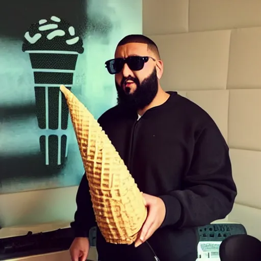 Prompt: DJ khaled with huge ice cream cone