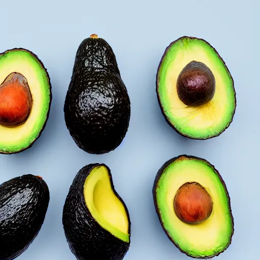 Image similar to four avocados in a row, studio photography, professional photograph, white background, studio lighting