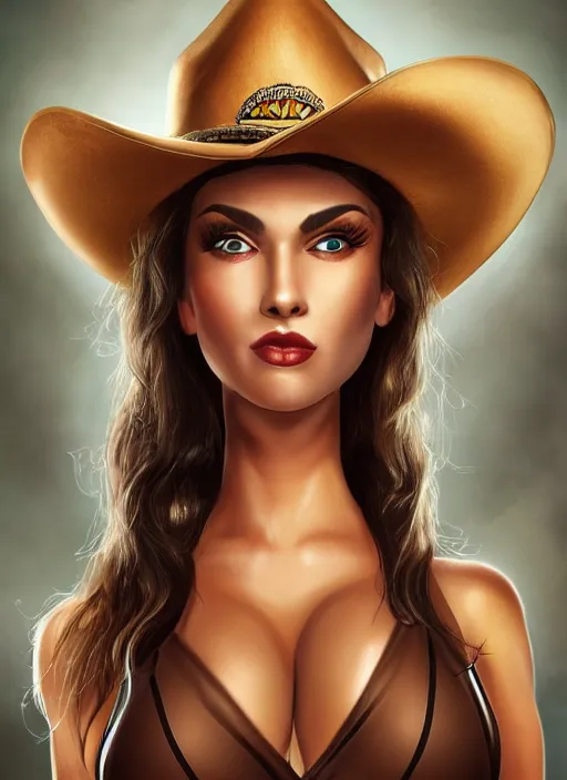 Image similar to a portrait one person, beautiful female sheriff body, big eyes, plump lips, western saloon theme, detailed faces