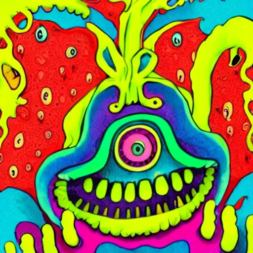 Prompt: happy lovecraftian unimaginable horror with very bright colors and happy smiles