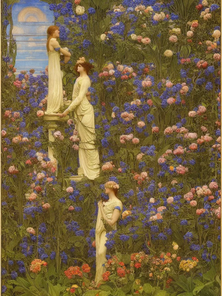 Image similar to the grand temple of flowers, by elihu vedder and thomas seddon, pre raphaelite, art nouveau, fantasy architecture, flowers