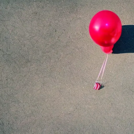 Prompt: hot air baloon tied to the ground with a sailor's anchor. hopper style.