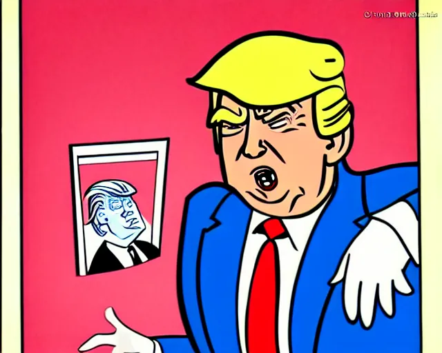 Prompt: cartoon from the 5 0 s, donald trump in mathemagic land