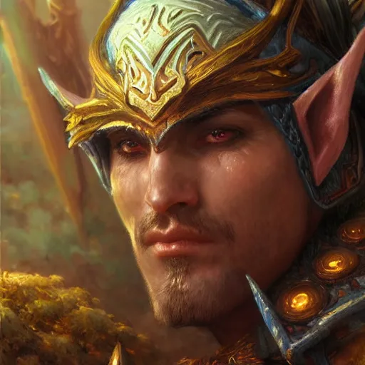 Prompt: night elf warden world of warcraft fantasy character design close up, wide angle, ultra realistic, intricate details,, highly detailed, abstract art piece by gaston bussiere, craig mullins, j. c. leyendecker krysdecker