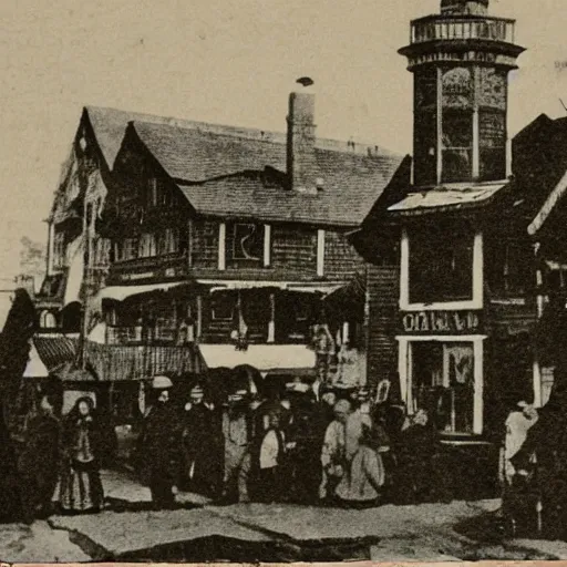 Prompt: seaside port town of innsmouth dwellers 1900s horror eldritch ominous detailed photo