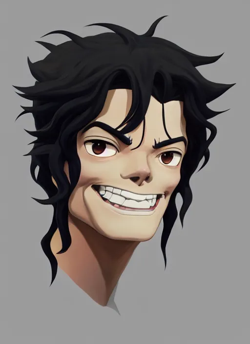 Image similar to centered!! macro head portrait of medieval happy singing king michael jackson, artstation, detailed cartoon, elegant, digital painting, concept art, smooth, sharp focus, illustration, ghibli, makoto shinkai, don bluth, fujita goro, jean giraud, akihiko yoshida, tom whalen 8 k