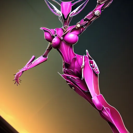 Prompt: ant pov from the floor, looking up, at a highly detailed, exquisite and beautiful giant female warframe, standing elegantly, shining reflective off-white plated armor, slick elegant design, bright Fuchsia skin, sharp claws, close full body shot, epic cinematic shot, realistic, professional digital art, high end digital art, DeviantArt, artstation, Furaffinity, 8k HD render, epic lighting, depth of field