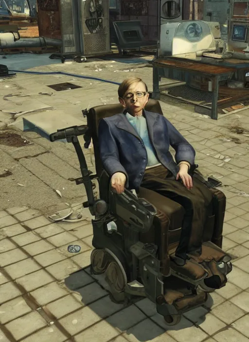 Prompt: Stephen Hawking in fallout 4