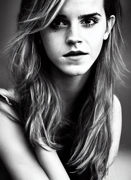 Image similar to impossibru, black and white photograph of emma watson