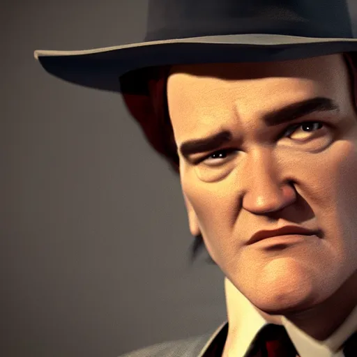 Image similar to hyper real photo of quentin tarantino with Pistol in 1930s, film noir style, octane render, cinematic portrait, insanely detailed