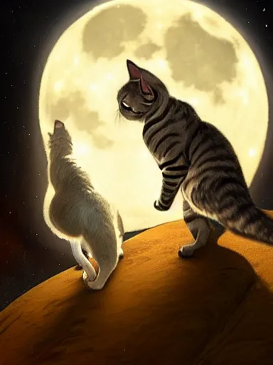 Prompt: two cats howling at the moon, near the ocean. intricate, elegant, highly detailed, digital painting, artstation, concept art, sharp focus, illustration, by justin gerard and artgerm, 8 k