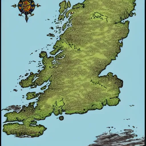 Prompt: fantasy map of ireland