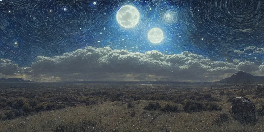 Image similar to the moonlit sky, landscape art by donato giancola and greg rutkowski, digital art, trending on artstation, symmetry!!, volumetric lighting, hdr, starry night