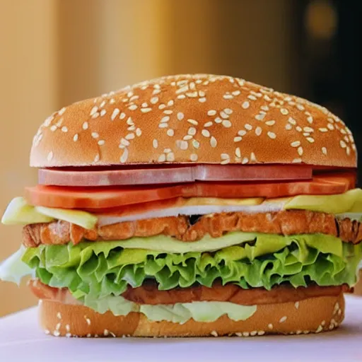 Image similar to enormously tall Dagwood-style Big Mac sandwich