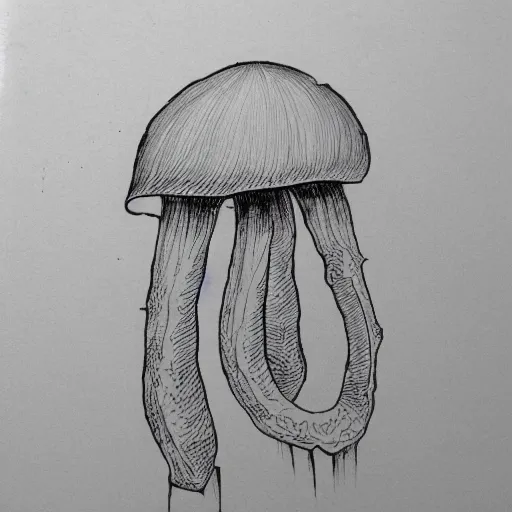 Image similar to fungus outline, detailed sketch, black ink on white paper