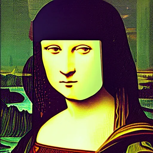 Prompt: ghost in the shell in the mona lisa style