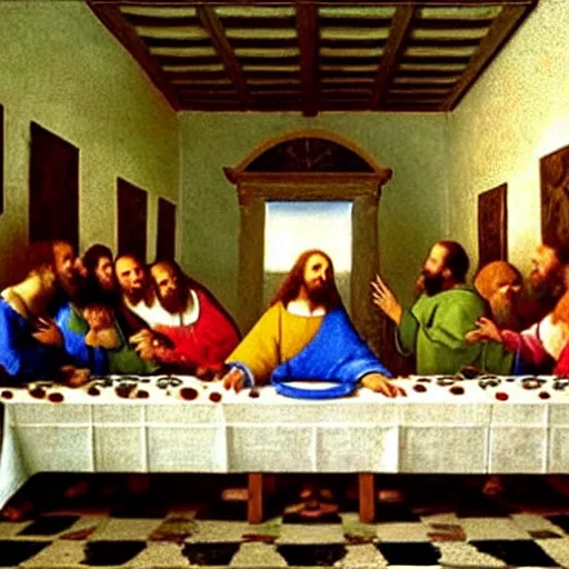 Image similar to the last supper, painted by johannes vermeer