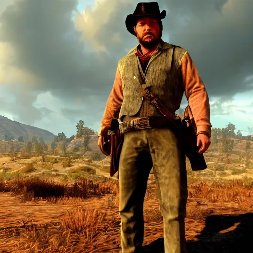 Prompt: Russell Crowe as a character in red dead redemption