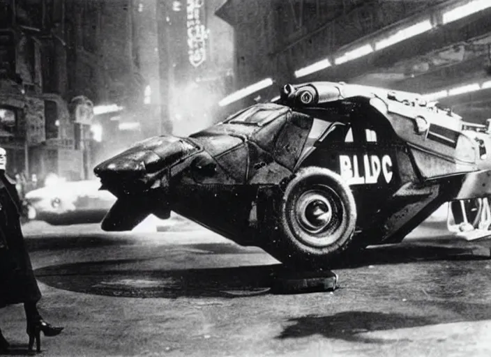 Prompt: flying police car from the 1912 science fiction film Blade Runner