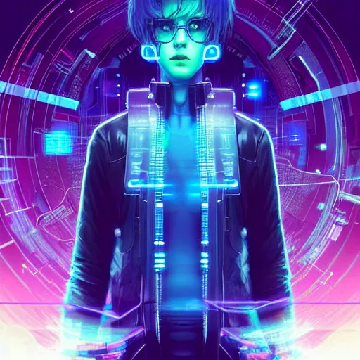 Image similar to a cyberpunk netrunner surrounded by a glowing computer interface, centered in the frame, cyberpunk concept art by Jean Giraud and josan gonzales, digital art, highly detailed, intricate, sci-fi, sharp focus, Trending on Artstation HQ, deviantart, 4K UHD image