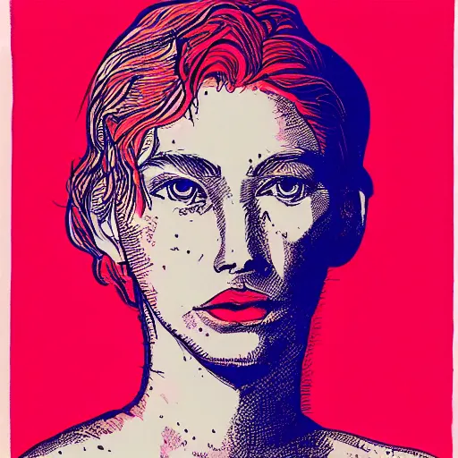 Image similar to a risograph of a beautiful woman