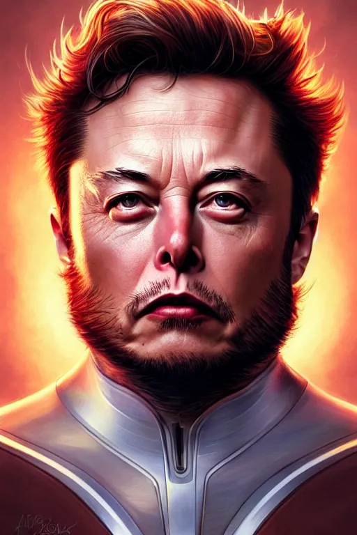 Image similar to elon musk as wolverine, realistic portrait, symmetrical, highly detailed, digital painting, artstation, concept art, smooth, sharp focus, illustration, cinematic lighting, art by artgerm and greg rutkowski and alphonse mucha